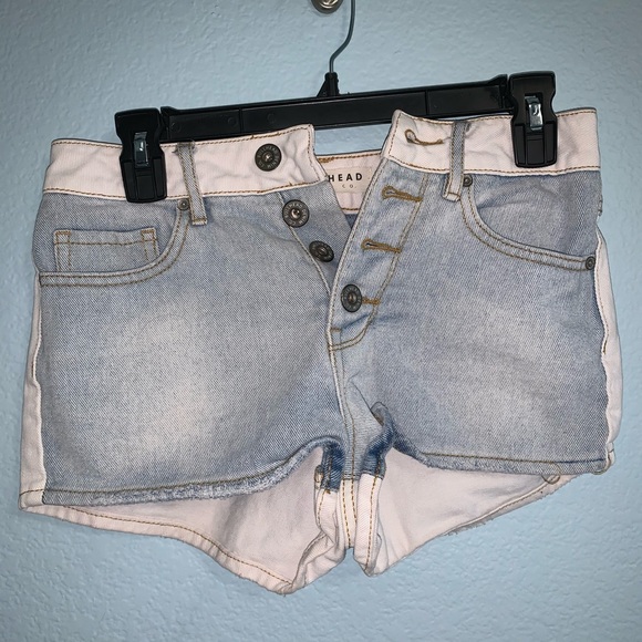 multi colored jean shorts